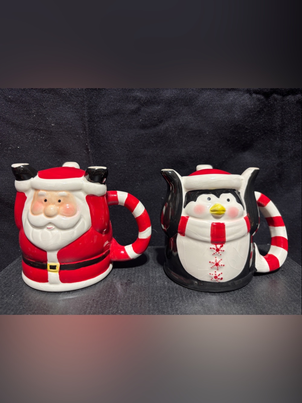 Holiday Santa and Penguin Ceramic Mug Set - Red, White, Black